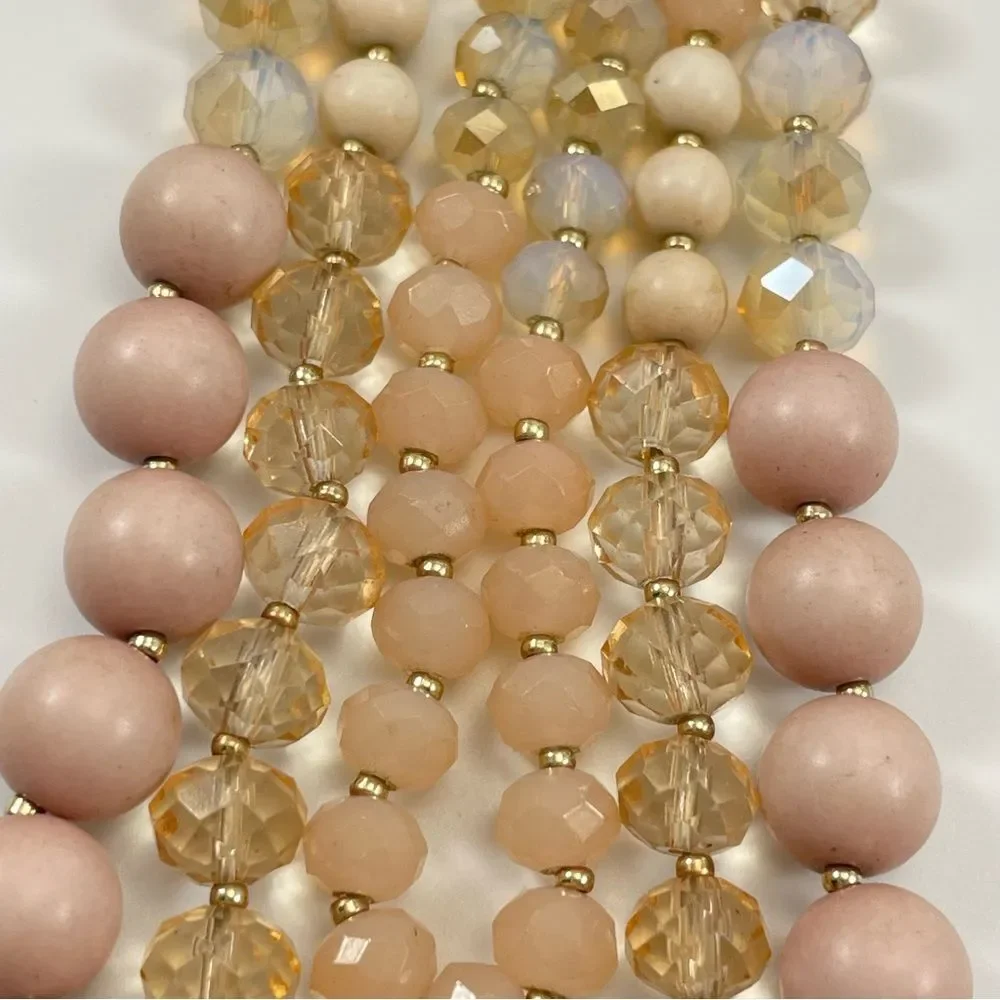 The Limited Gold Tone Blush Angle White Glass Wood Beaded Multi Layered Necklace
